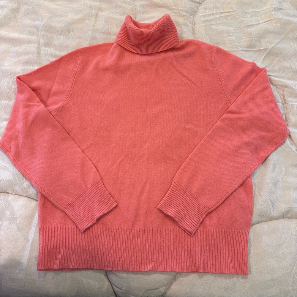 Lord & Taylor Coral Turtle Neck 2 ply Cashmere Sweater